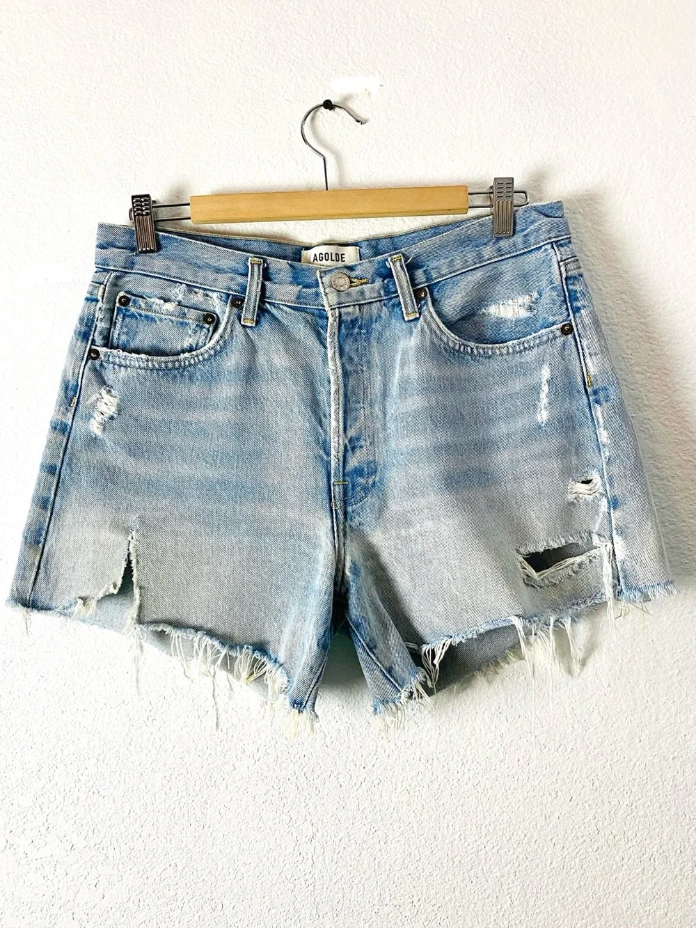 Agolde Parker Long Jean Shorts Size 28 Y2K Distressed Denim Organic Cotton